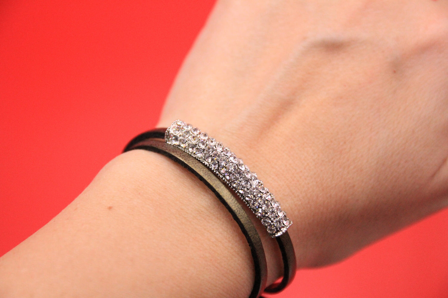 RS0180>>MADE IN EUROPE zamak tube slider with strass, zamak tube with rhinestones, 3mm leather cord slider Qty1
