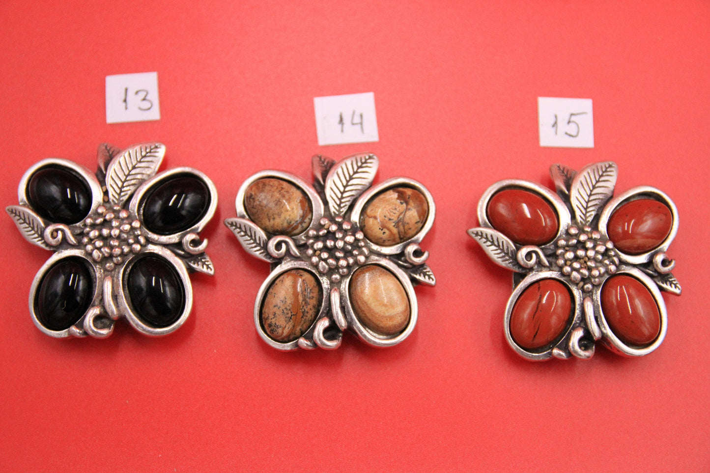 C0130>>MADE IN EUROPE zamak connector with gemstone cabochons, 30mm flat cord natural stone connector Qty1