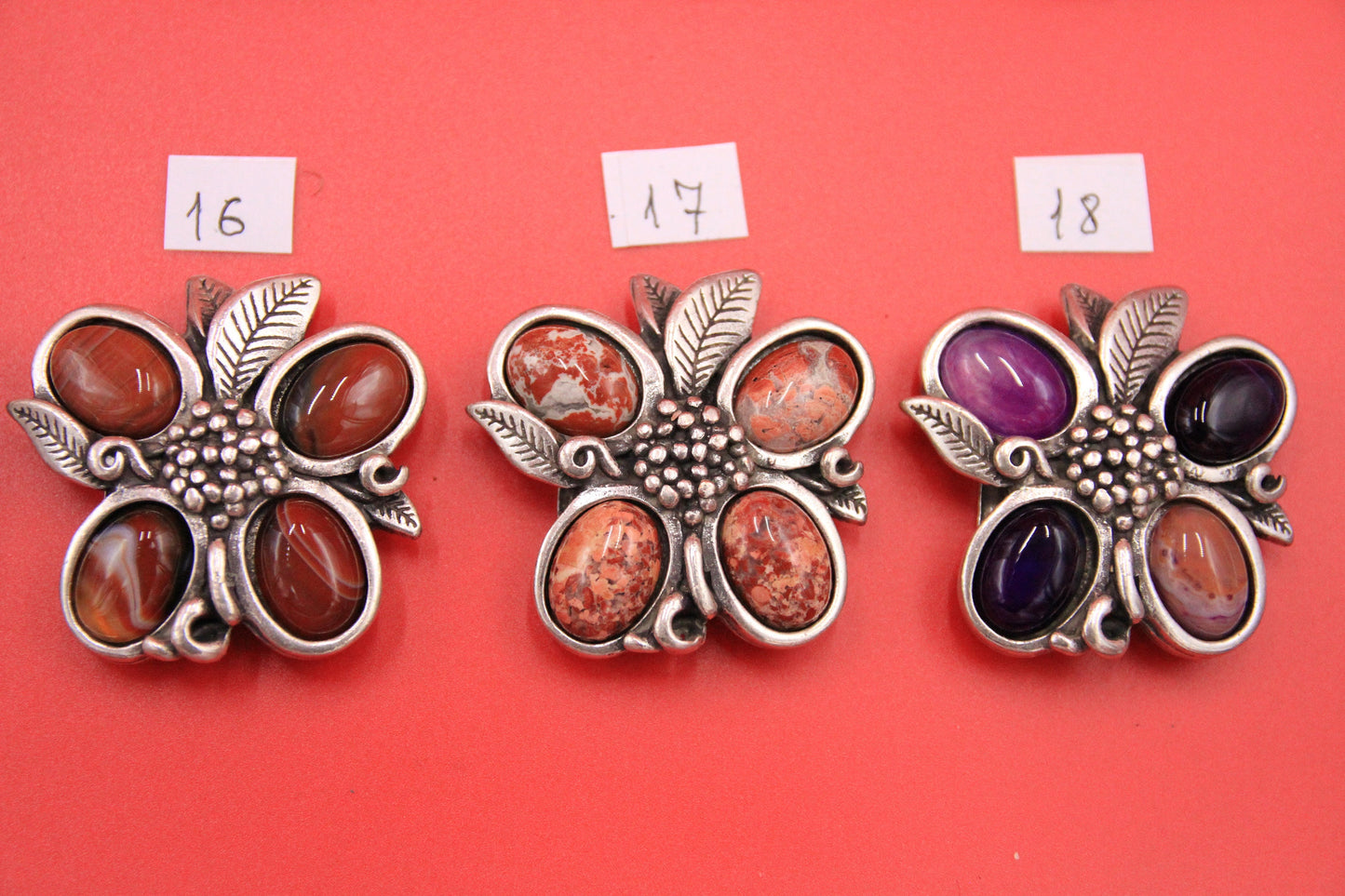 C0130>>MADE IN EUROPE zamak connector with gemstone cabochons, 30mm flat cord natural stone connector Qty1