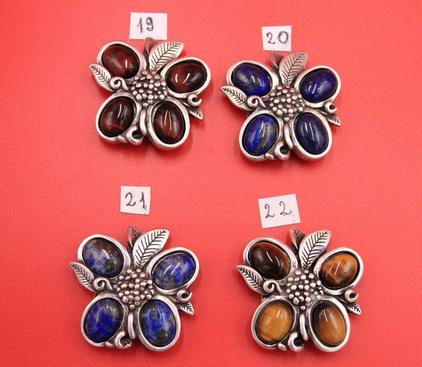 C0130>>MADE IN EUROPE zamak connector with gemstone cabochons, 30mm flat cord natural stone connector Qty1