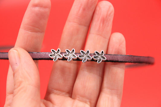 FS0605>>MADE in EUROPE 4 zamak starfish sliders, silver starfish slider, 5mm flat cord sliders Qty4