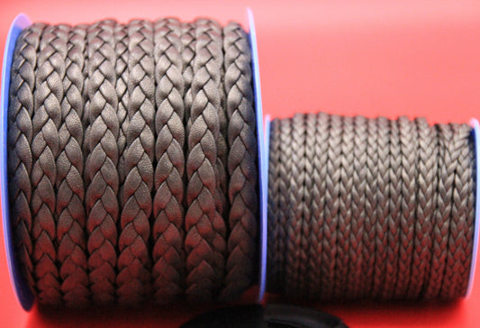 MADE IN SPAIN 24"  flat braided leather cord, jewelry cord, steal color braided cord, metallic gray braided leather cord