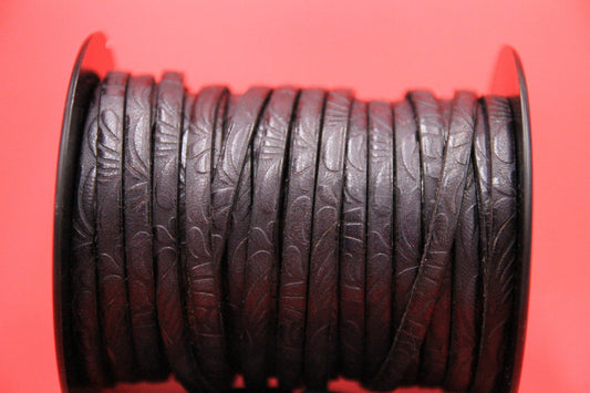 MADE in SPAIN 24" of floral leather cord, 5mm flat engraved leather cord for a bracelet, embossed 5mm leather cord (Marf5petalgrey)