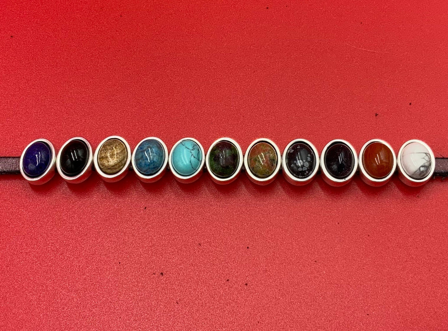 FS0622>>MADE in EU 2 oval gemstone cabochon sliders, 5mm cord stone cabochon sliders (qty2)