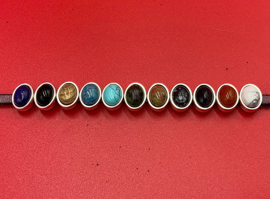 FS0622>>MADE in EU 2 oval gemstone cabochon sliders, 5mm cord stone cabochon sliders (qty2)