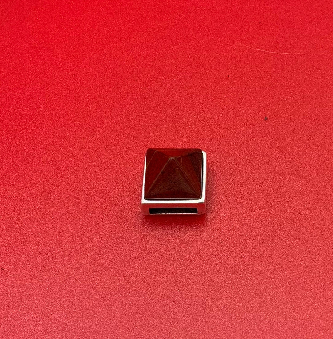 FS0623>>MADE IN EUROPE zamak square slider with natural gemstone, 10mm flat cord slider with natural stone cabochon, Qty1