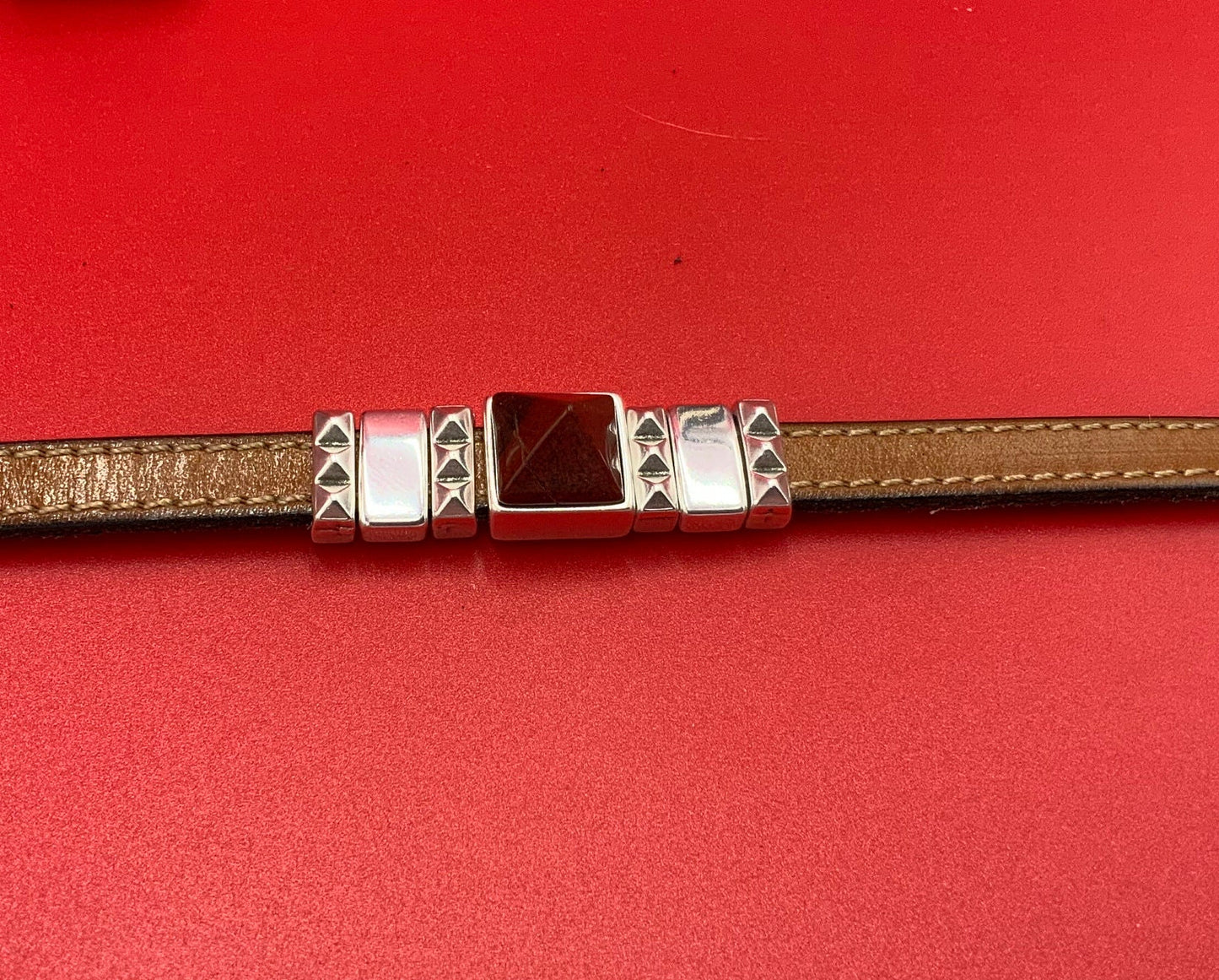 FS0623>>MADE IN EUROPE zamak square slider with natural gemstone, 10mm flat cord slider with natural stone cabochon, Qty1