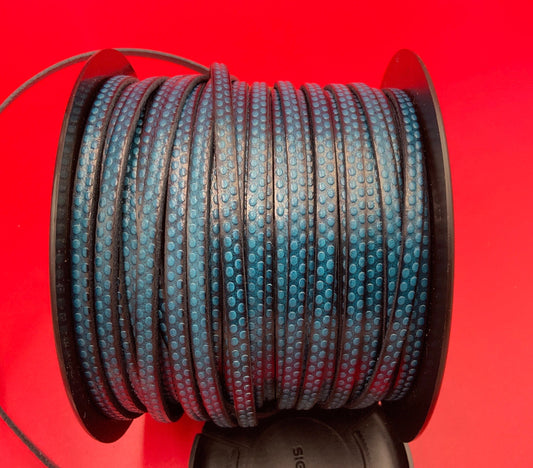 MADE in EUROPE 24" flat leather cord, polka dot embossed 5mm blue leather cord, genuine leather cord (AR110/05/19)