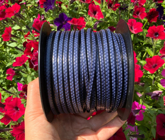 MADE in EUROPE 24" flat leather cord, polka dot embossed 5mm blue leather cord, genuine leather cord (AR110/05/20)