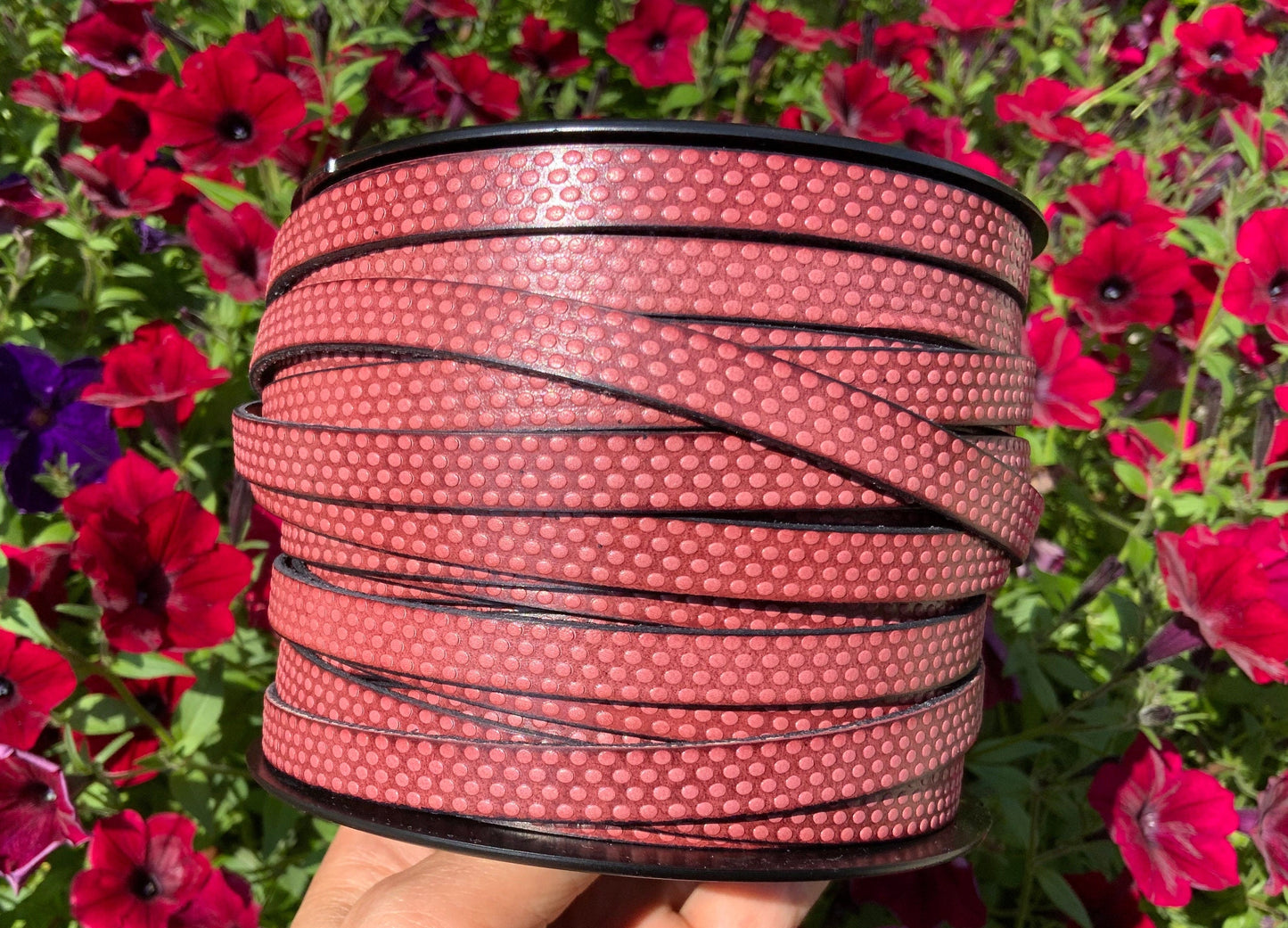 MADE in EUROPE 24" flat leather cord, embossed 10mm  leather cord, engraved leather cord (AR110/10/VINO)