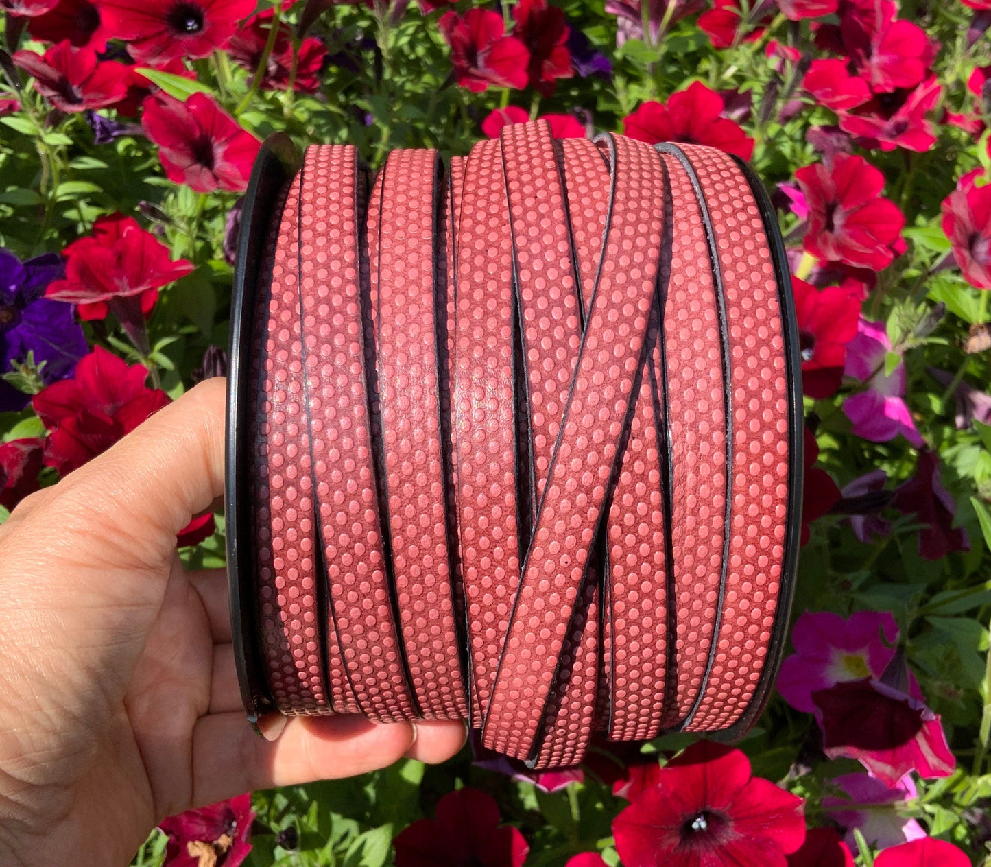 MADE in EUROPE 24" flat leather cord, embossed 10mm  leather cord, engraved leather cord (AR110/10/VINO)