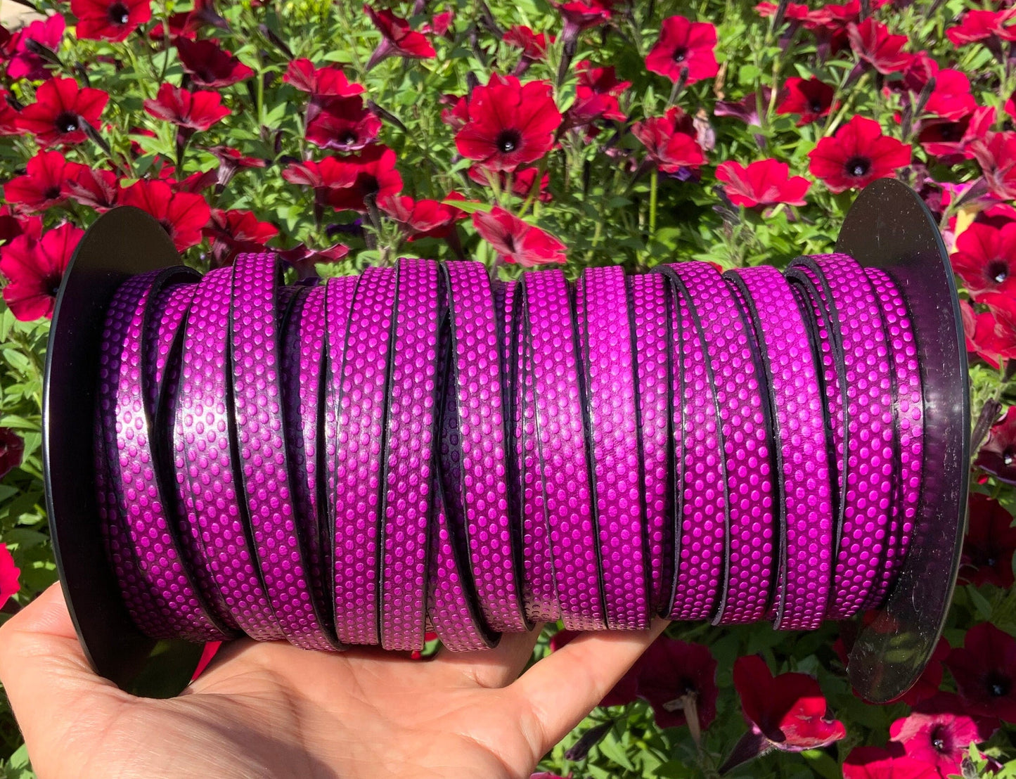 MADE in EUROPE 24" flat leather cord, embossed 10mm  leather cord, engraved leather cord (AR110/10/24)