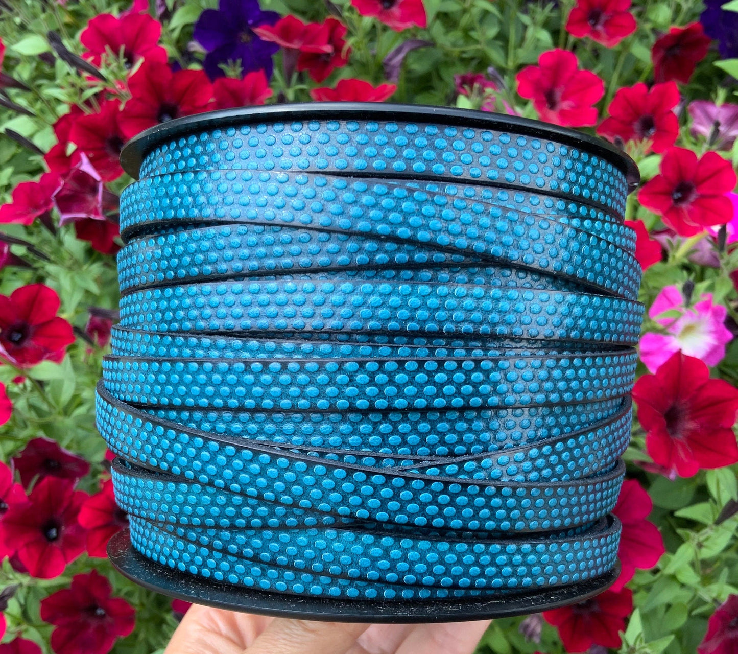 MADE in EUROPE 24" flat engraved leather cord, 10mm leather cord, dotts embossed leather cord (AR110/10/19)