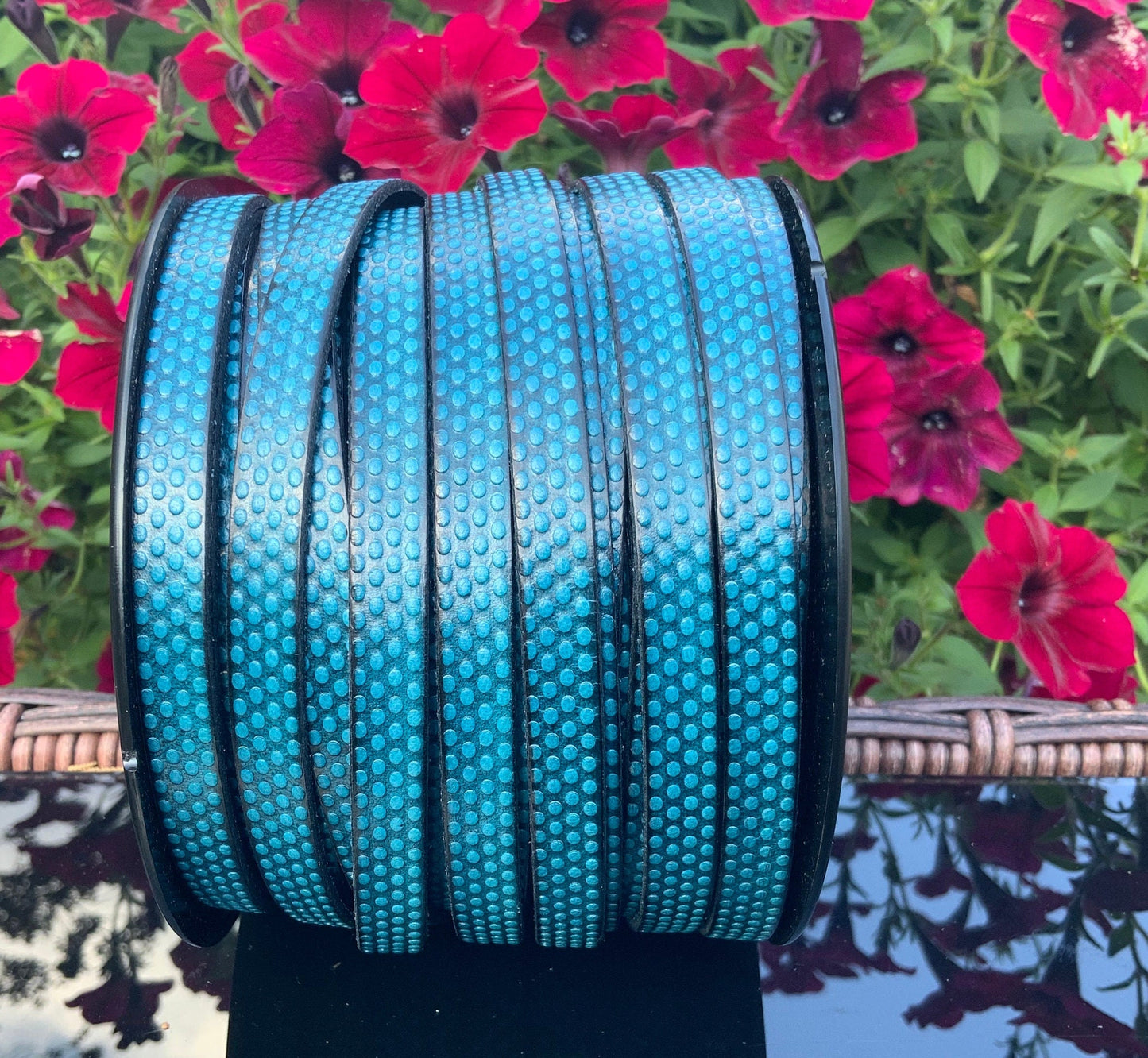 MADE in EUROPE 24" flat engraved leather cord, 10mm leather cord, dotts embossed leather cord (AR110/10/19)
