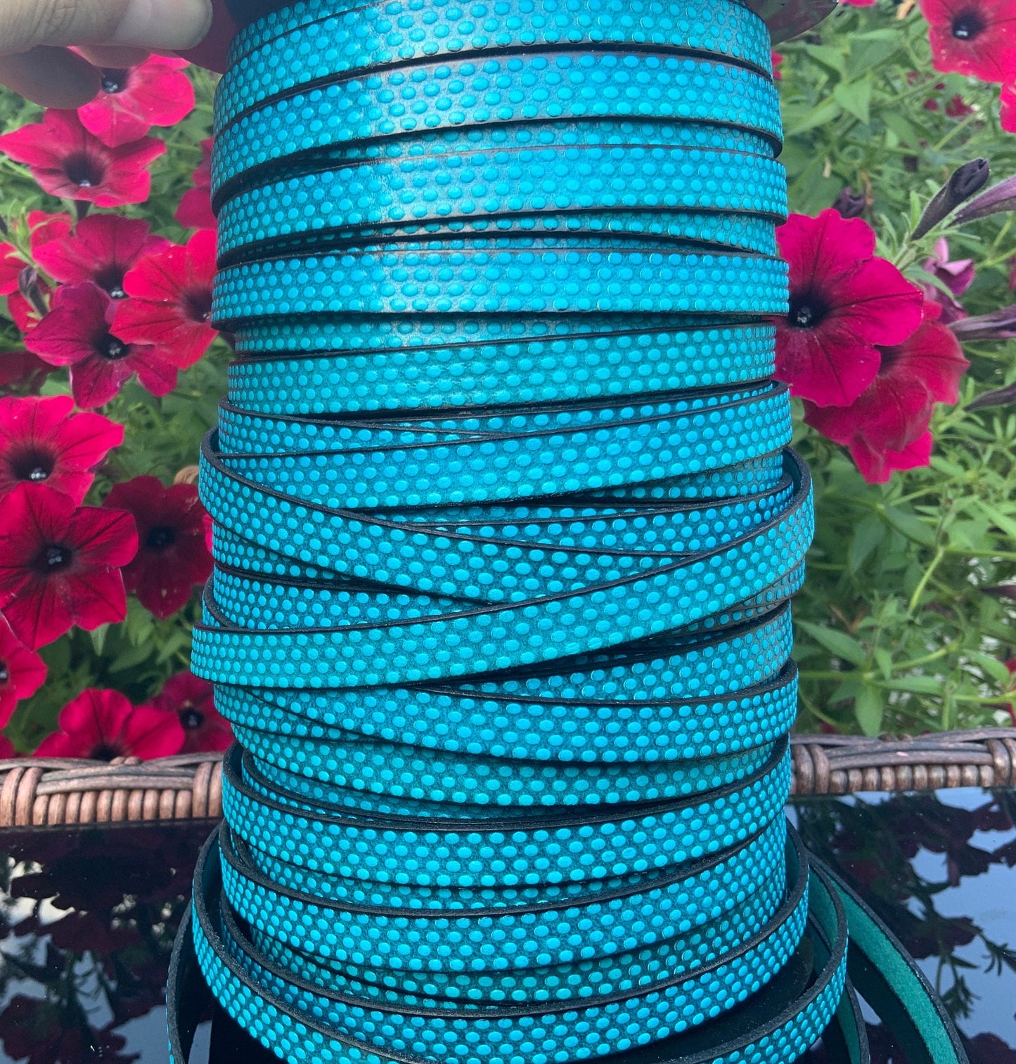 MADE in EUROPE 24" flat engraved leather cord, 10mm leather cord, dotts embossed leather cord (AR110/10/18)