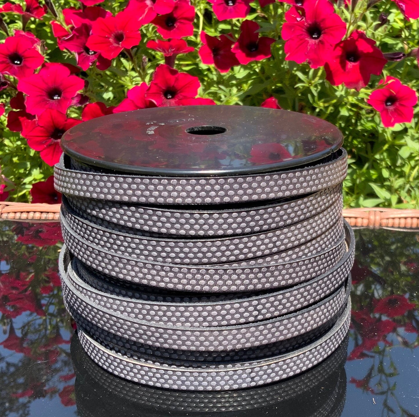 MADE in EUROPE 24" flat leather cord, embossed 10mm gray leather cord, engraved leather cord (AR110/10/32)