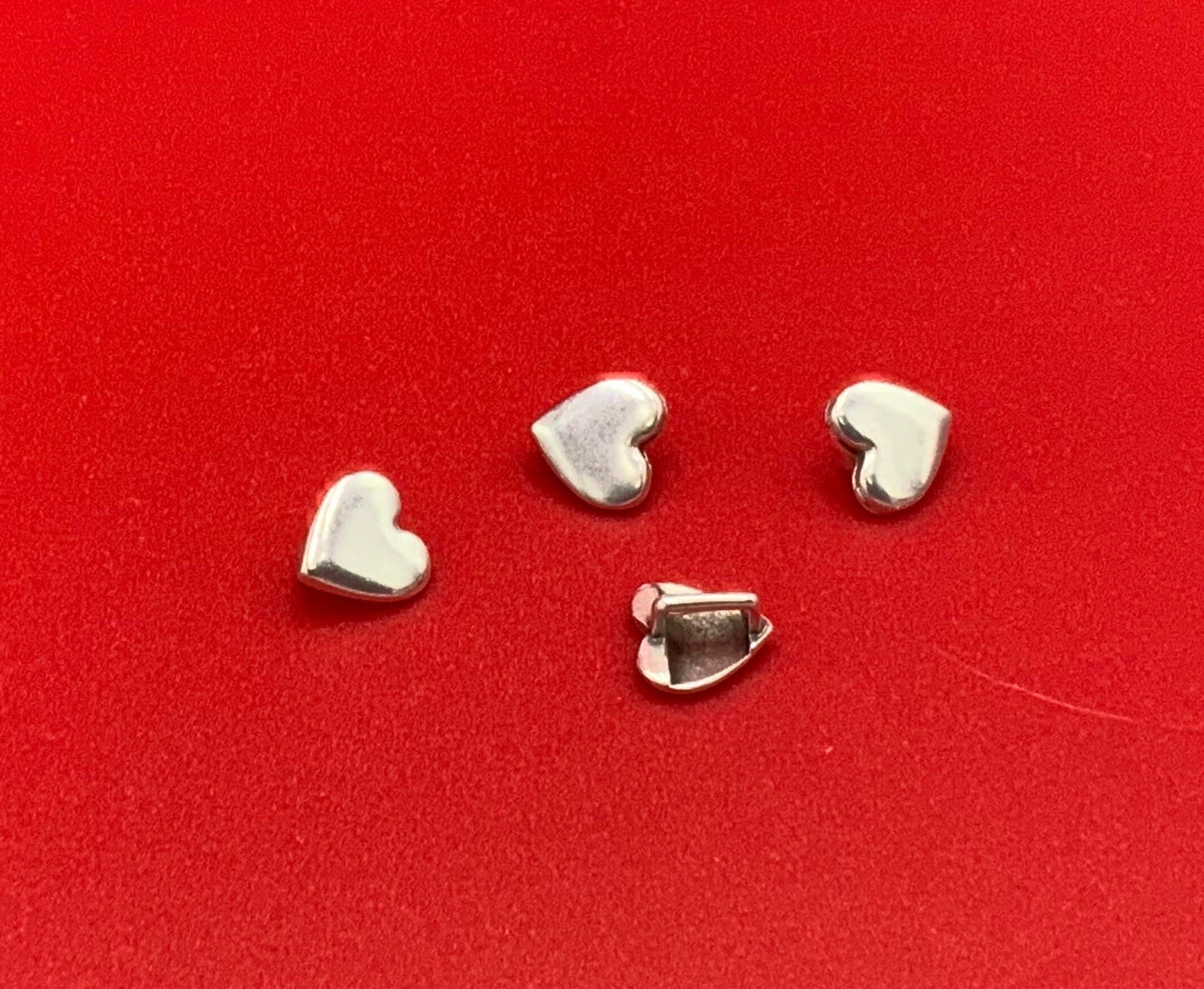 FS0619>>MADE in EUROPE 4 Zamak heart sliders for 5mm cord, flat cord heart  slider, silver heart slider qty4