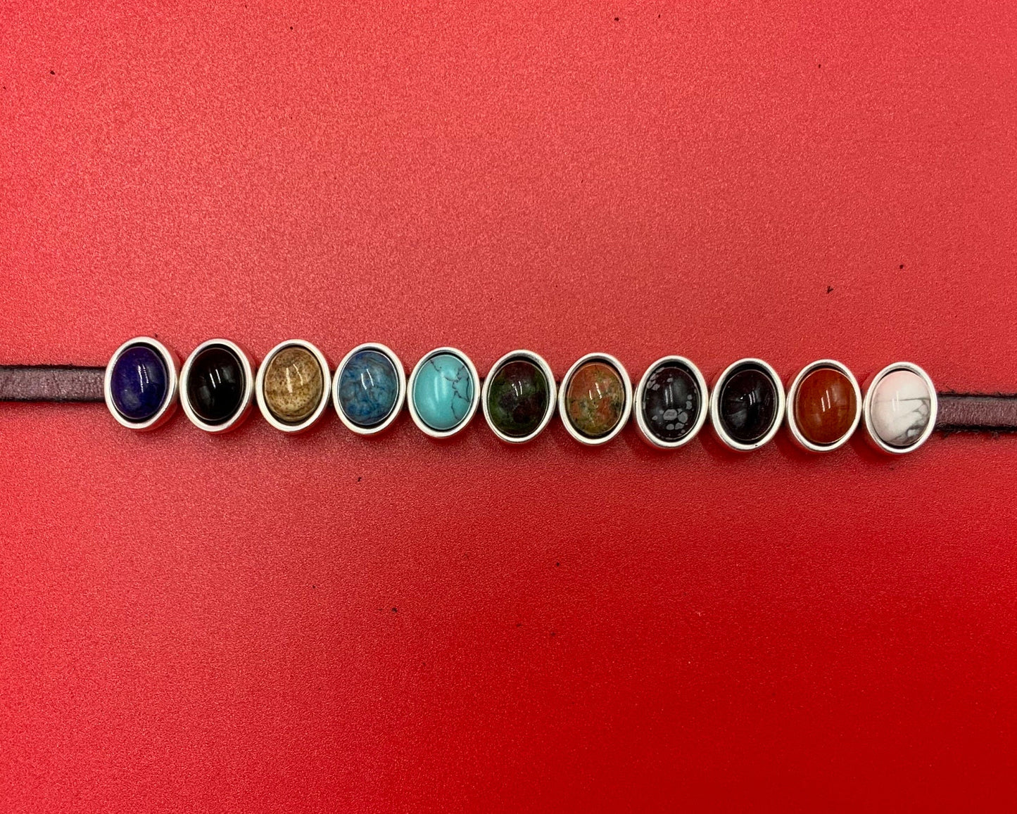FS0622>>MADE in EU 2 oval gemstone cabochon sliders, 5mm cord stone cabochon sliders (qty2)