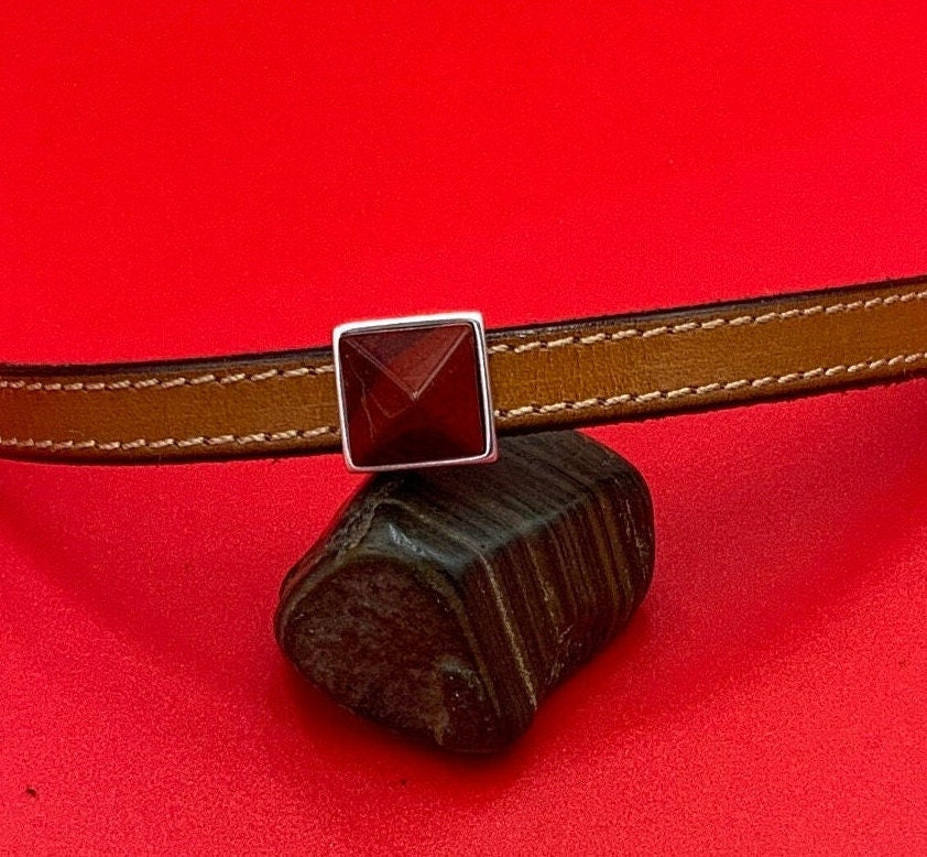FS0623>>MADE IN EUROPE zamak square slider with natural gemstone, 10mm flat cord slider with natural stone cabochon, Qty1