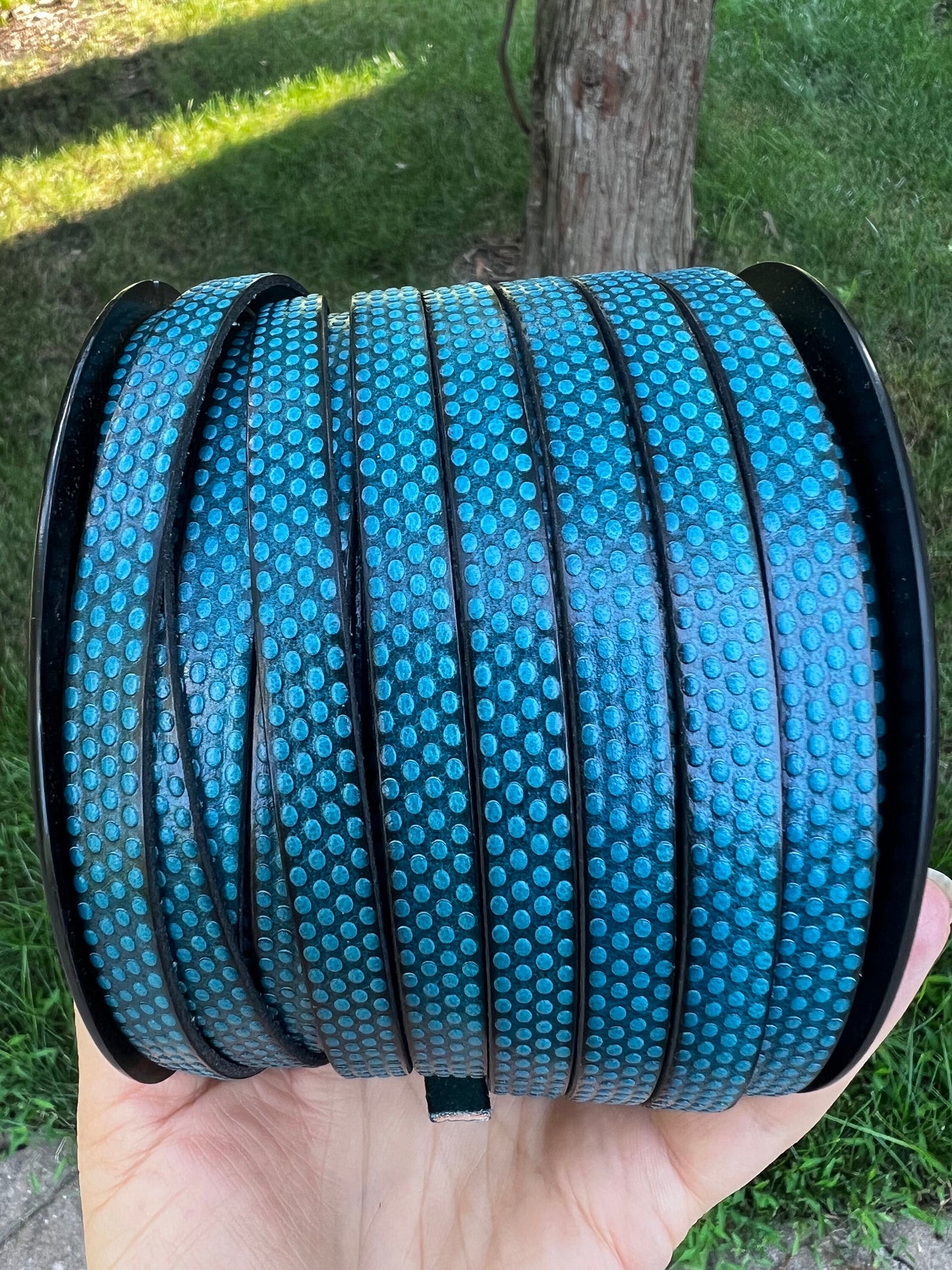 MADE in EUROPE 24" flat engraved leather cord, 10mm leather cord, dotts embossed leather cord (AR110/10/19)