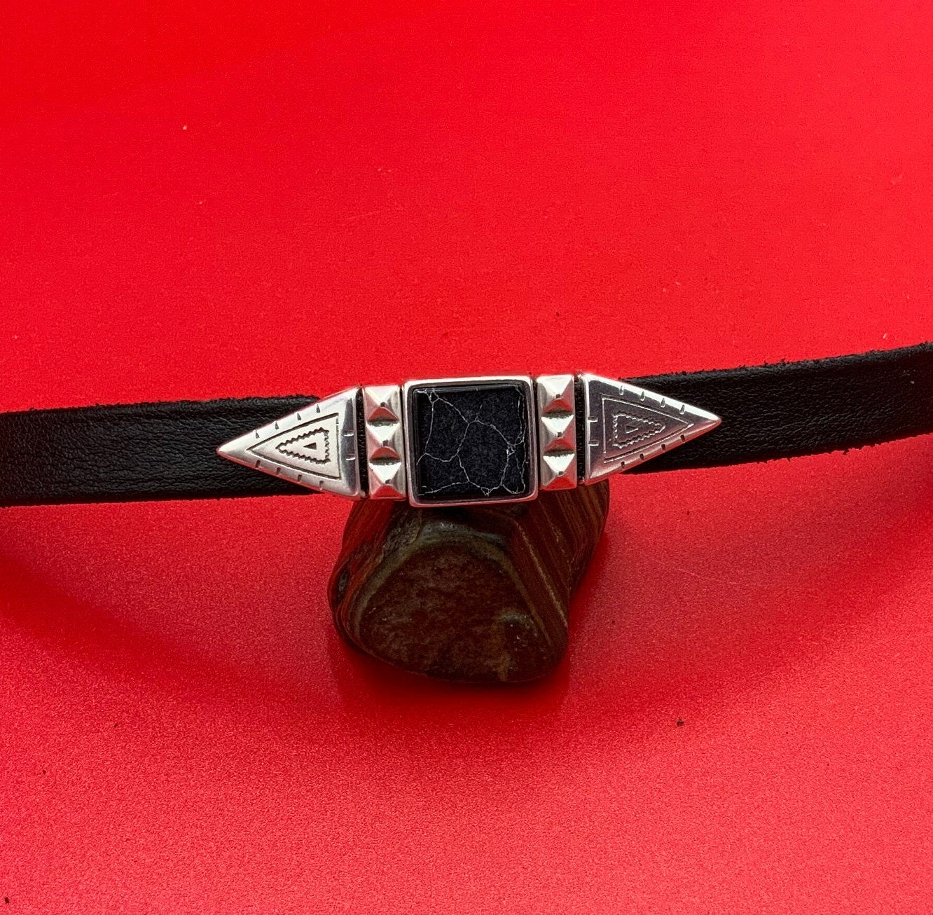 FS0624>>MADE IN EUROPE zamak square slider with natural gemstone, 10mm flat cord slider with natural stone cabochon, Qty1