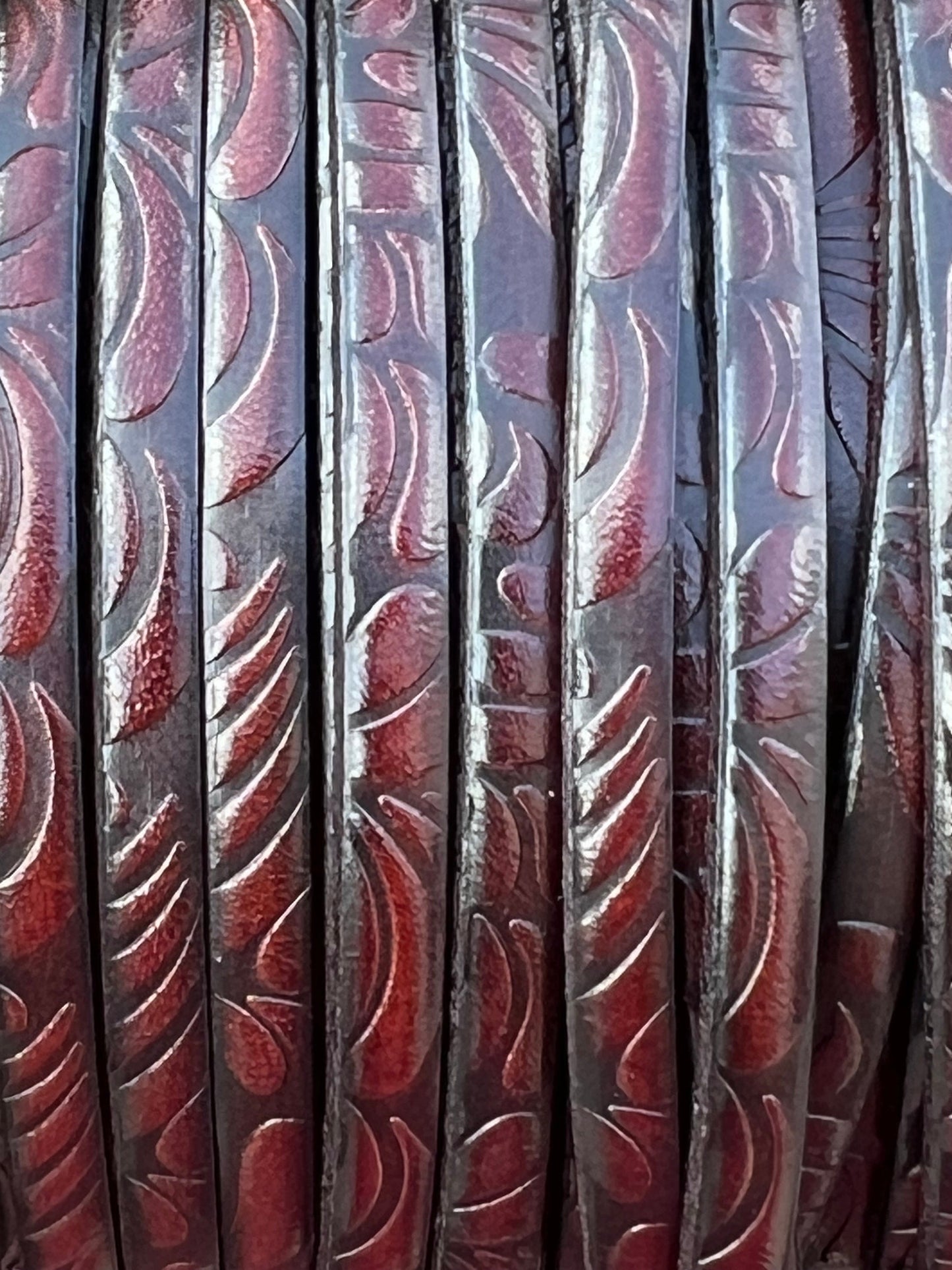 MADE in EUROPE 24'' flat 5mm engraved leather cord, 5mm flat brown leather cord, 5mm floral embossed leather cord(AR150/05/08)
