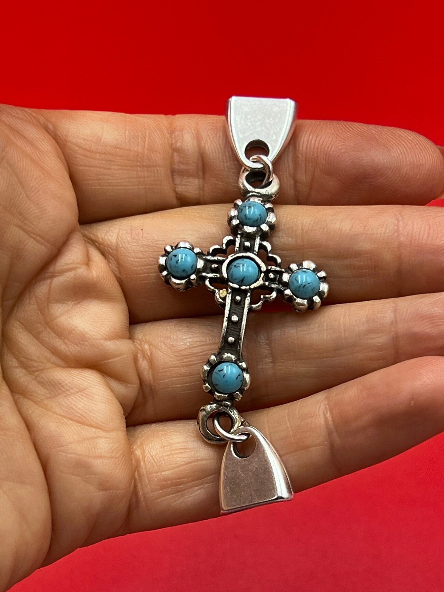 C0170>>MADE in EUROPE zamak cross connector with turquoise cabochons, bracelet cross connector, bracelet cross connector qty1
