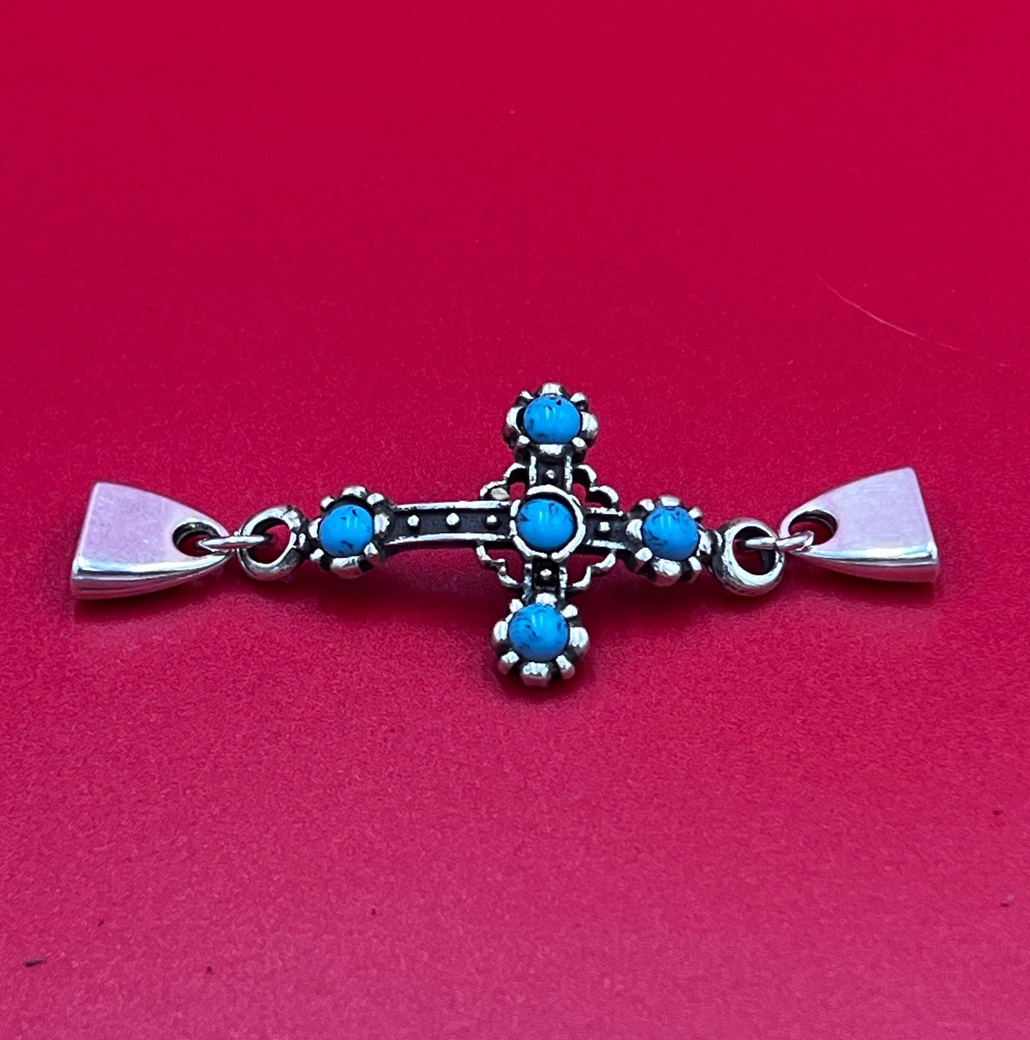 C0170>>MADE in EUROPE zamak cross connector with turquoise cabochons, bracelet cross connector, bracelet cross connector qty1