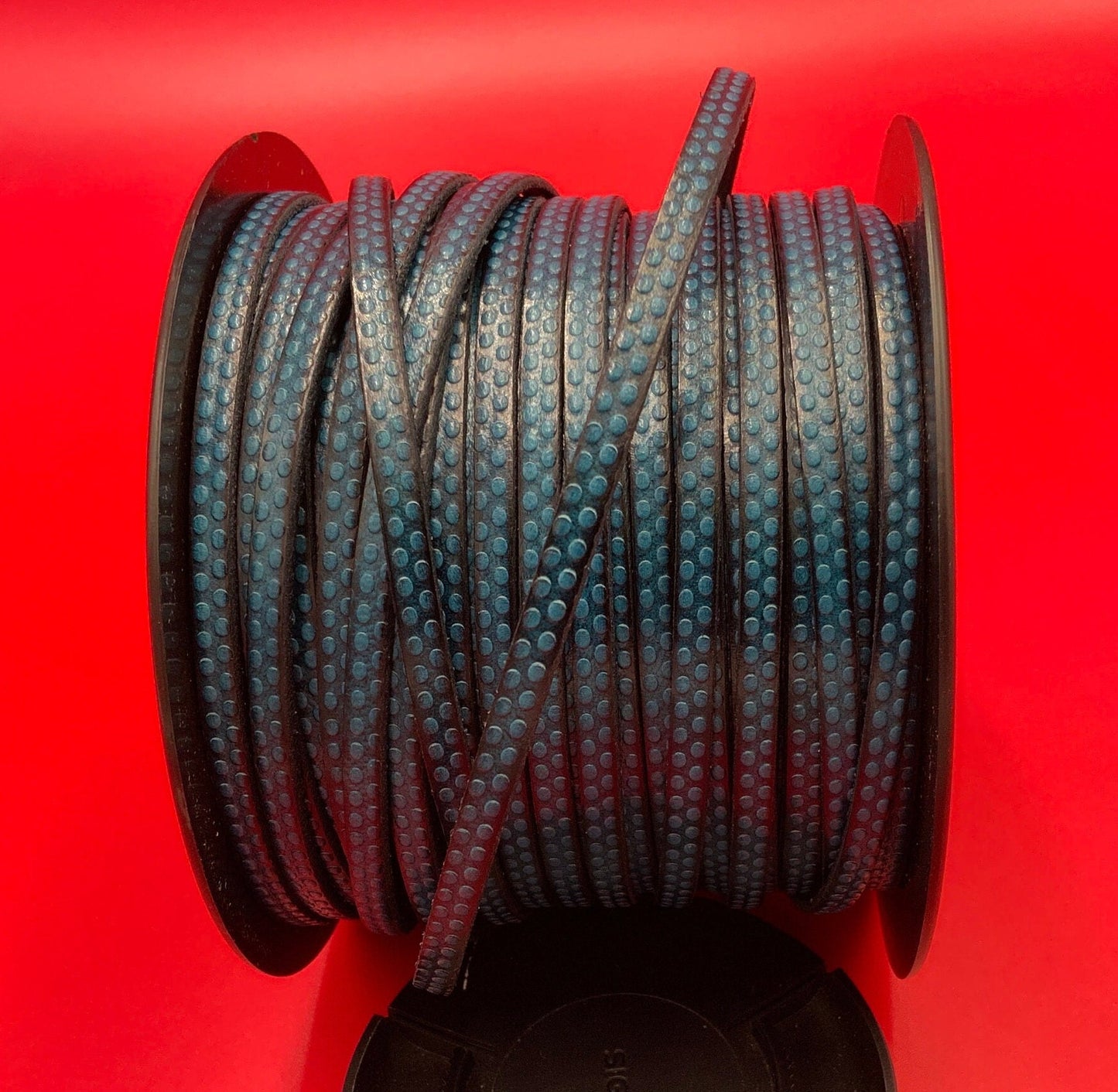 MADE in EUROPE 24" flat leather cord, polka dot embossed 5mm blue leather cord, genuine leather cord (AR110/05/19)