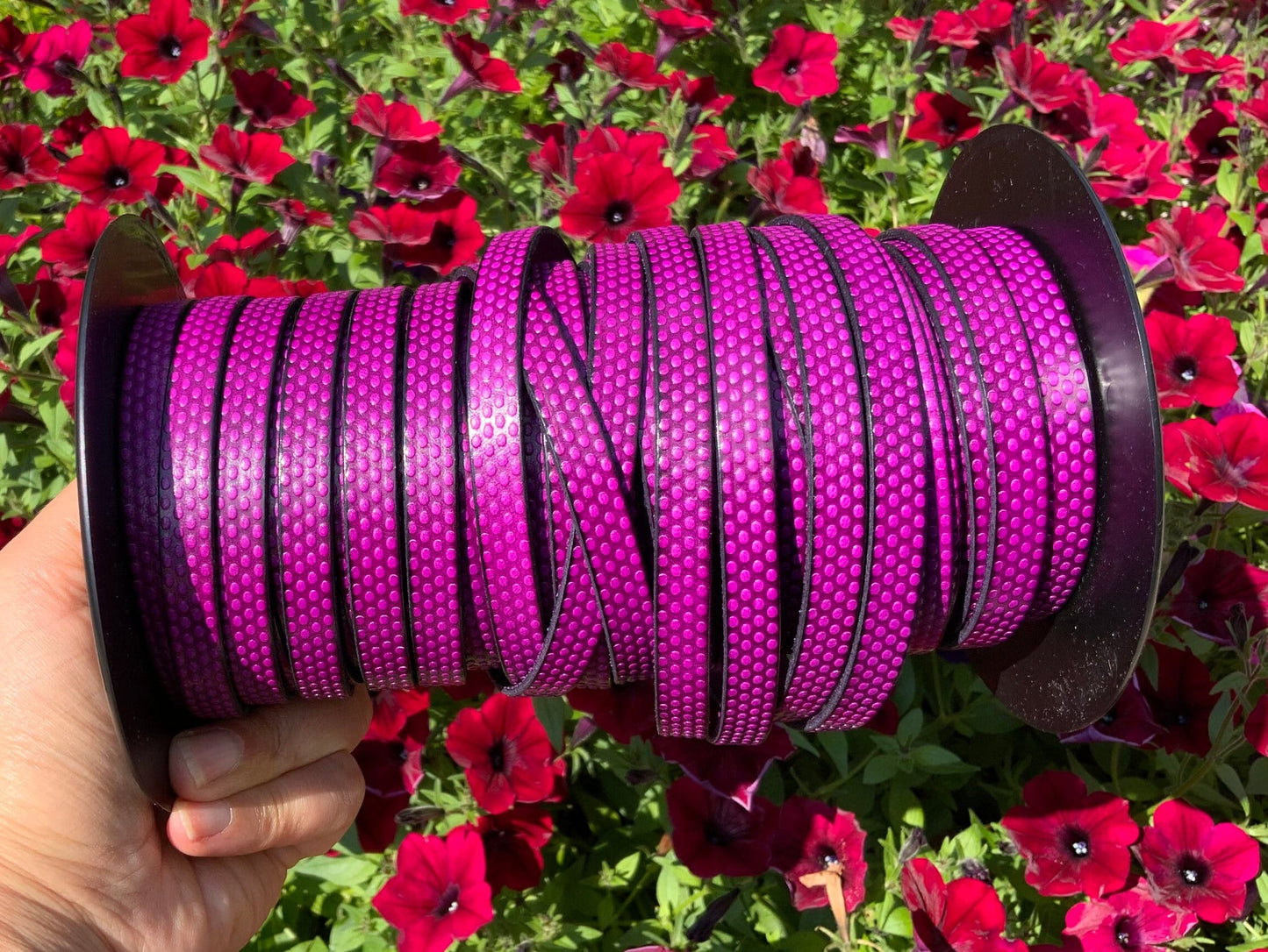 MADE in EUROPE 24" flat leather cord, embossed 10mm  leather cord, engraved leather cord (AR110/10/24)