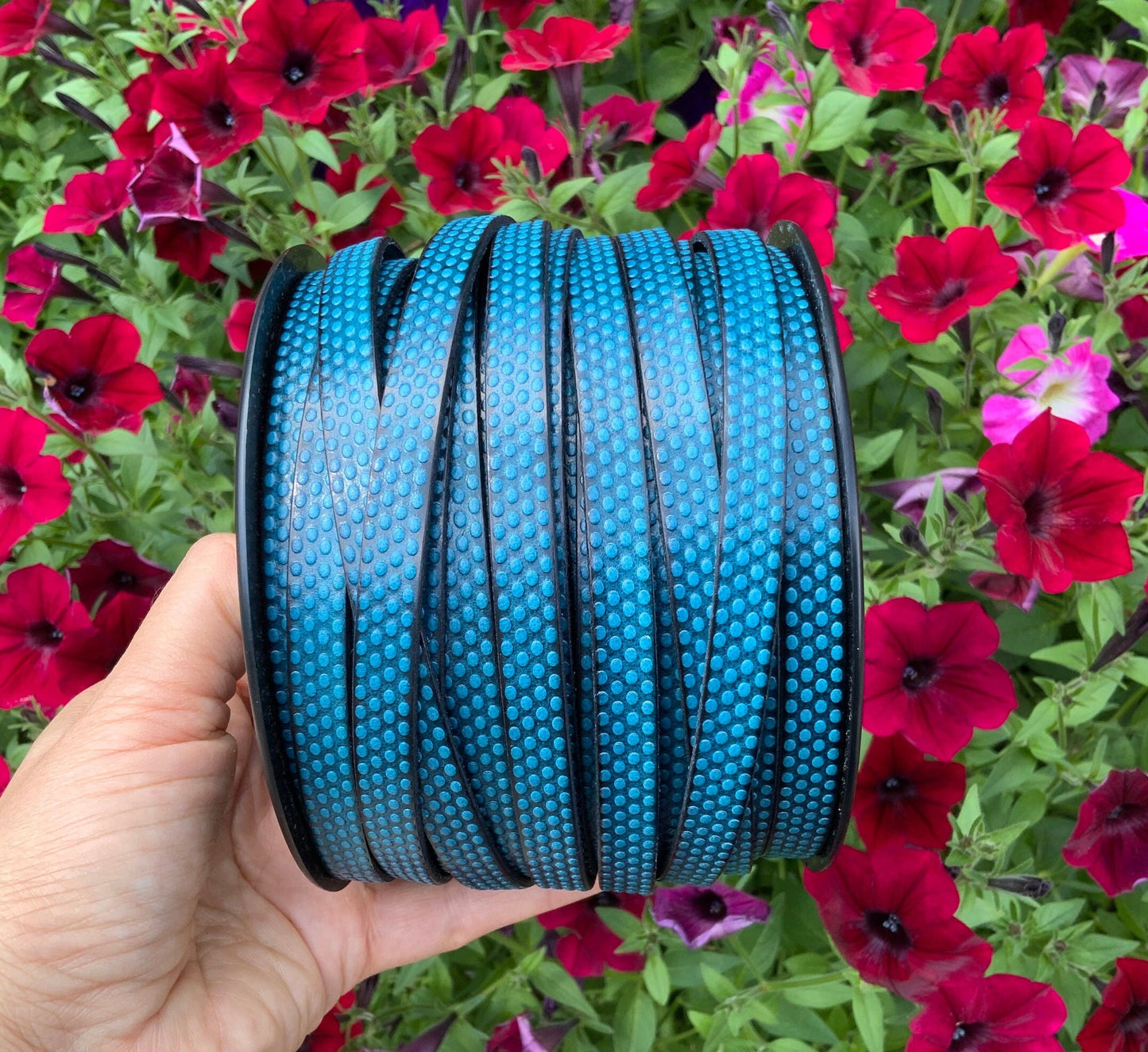 MADE in EUROPE 24" flat engraved leather cord, 10mm leather cord, dotts embossed leather cord (AR110/10/19)