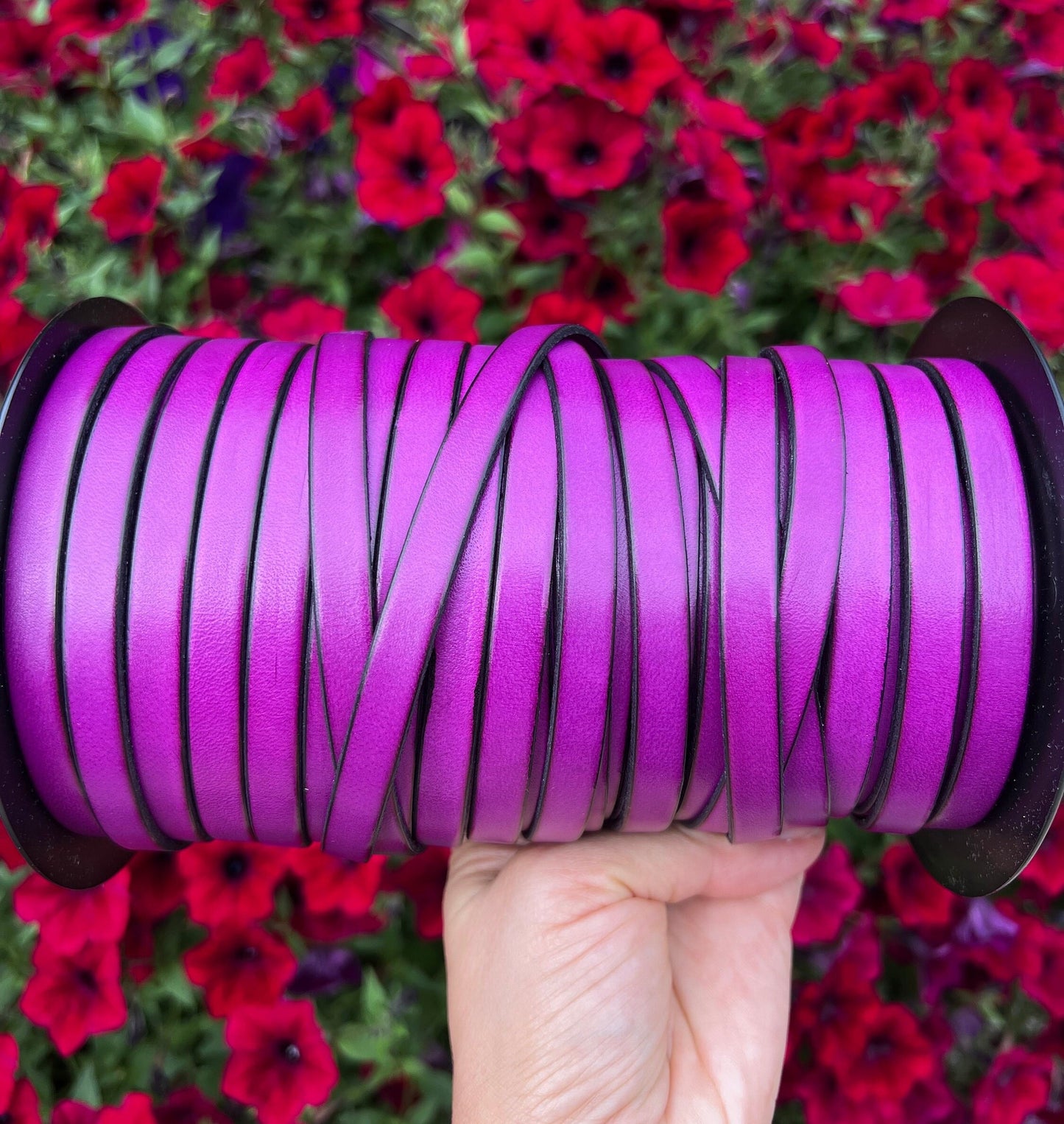 MADE in EUROPE 24" flat leather cord, 10mm leather cord, 10mm cyclamen leather cord(AR100/10/24)