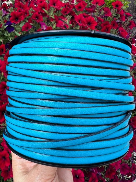 MADE in EUROPE 1 yard of 5mm flat leather cord, genuine leather 5mm strip, turquoise flat leather cord (AR100/05/18)