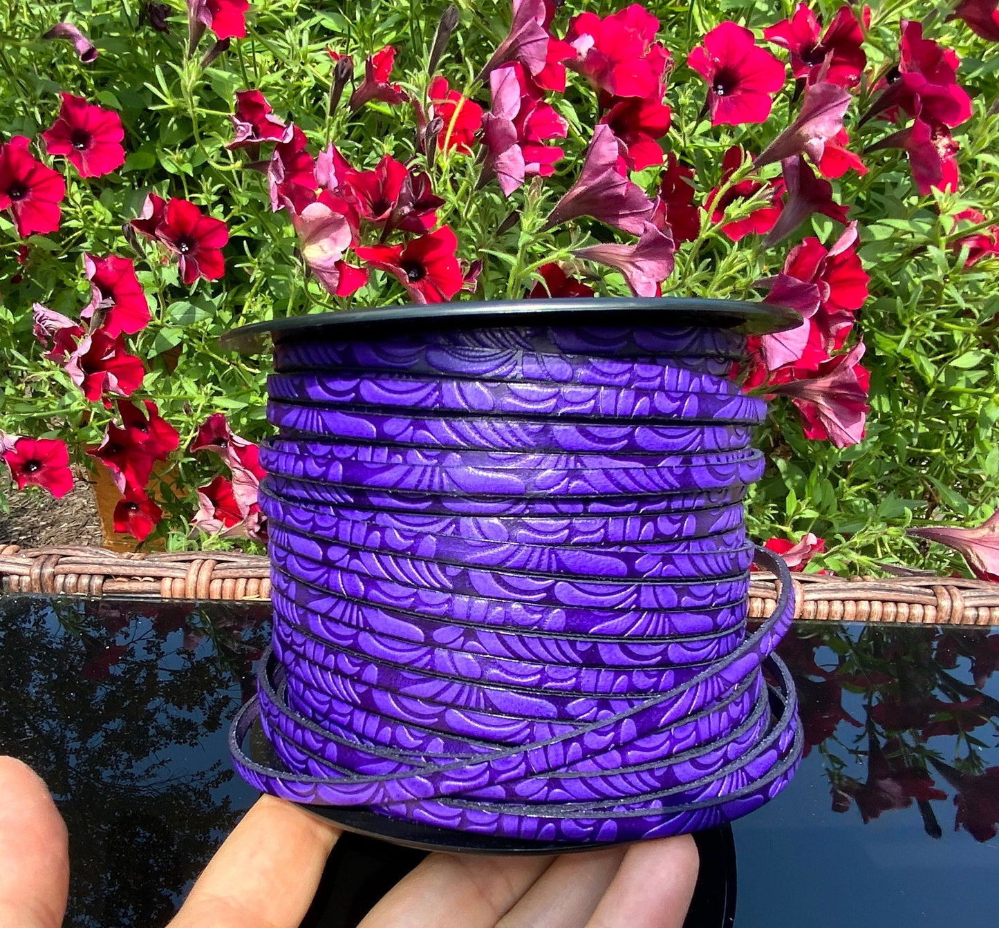 MADE in EUROPE 24'' engraved leather cord, 5mm and 10mm flat leather cord, flat embossed leather cord (AR150/23)