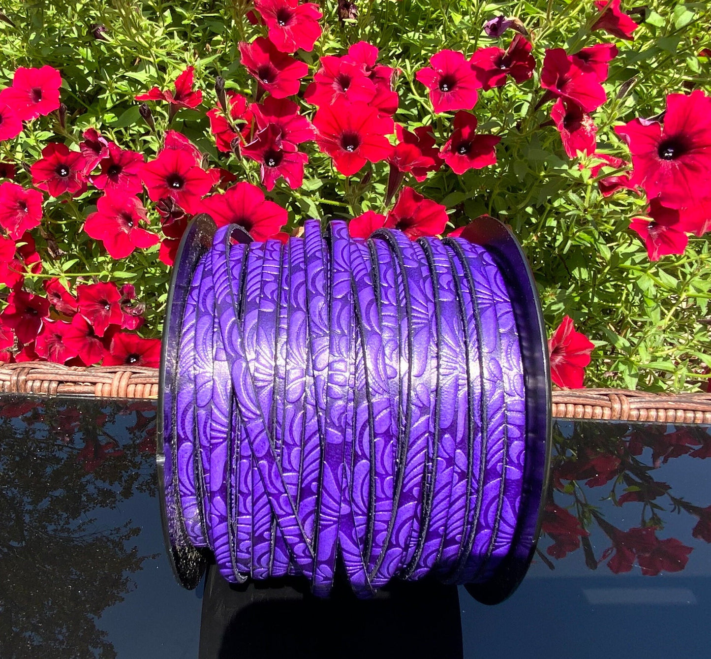 MADE in EUROPE 24'' engraved leather cord, 5mm and 10mm flat leather cord, flat embossed leather cord (AR150/23)