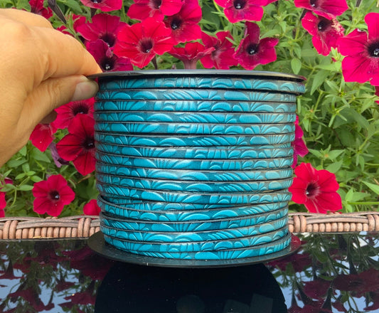 MADE in EUROPE 24'' flat 5mm floral engraved leather cord, 5mm flat leather cord, 5mm embossed leather cord(AR150/05/19)