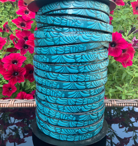 MADE in EUROPE 24" flat leather cord, 10mm leather cord, floral embossed leather cord (AR150/10/19)