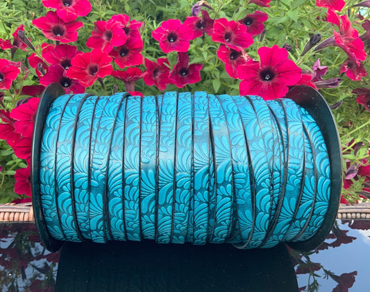 MADE in EUROPE 24" flat leather cord, 10mm leather cord, floral embossed leather cord (AR150/10/18)