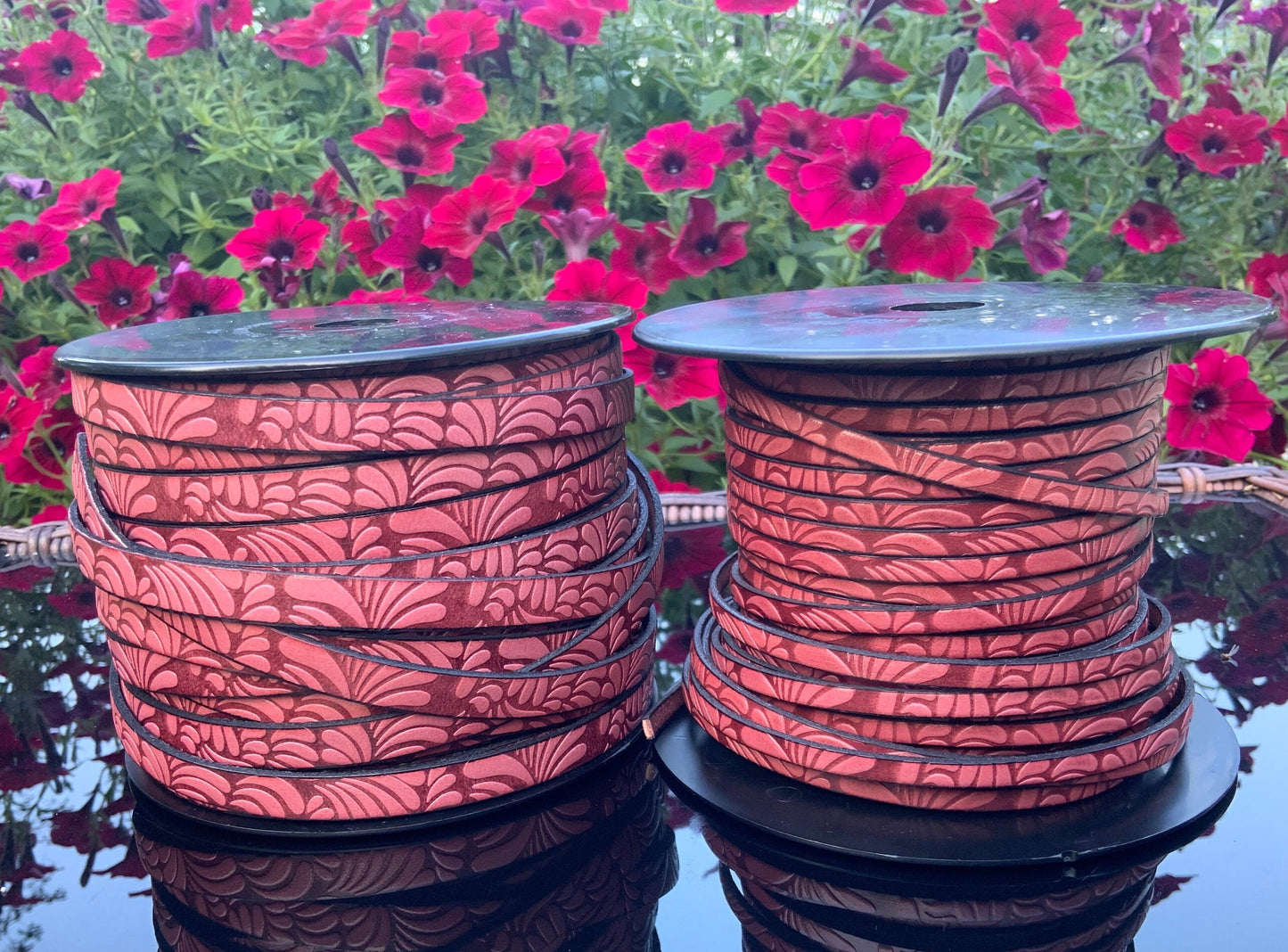 MADE in EUROPE 24'' engraved leather cord, 5mm and 10mm flat leather cord, flat embossed leather cord (AR150/VINO)