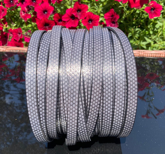 MADE in EUROPE 24" flat leather cord, embossed 10mm gray leather cord, engraved leather cord (AR110/10/32)