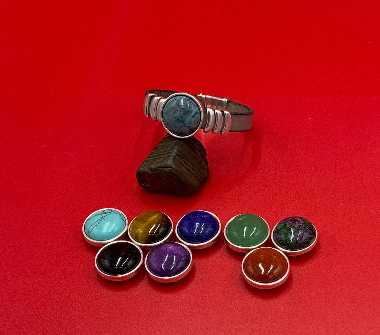 FS0636>>MADE IN EUROPE zamak 10mm slider with 20mm natural gemstone, 10mm flat cord slider with natural stone cabochon, Qty1