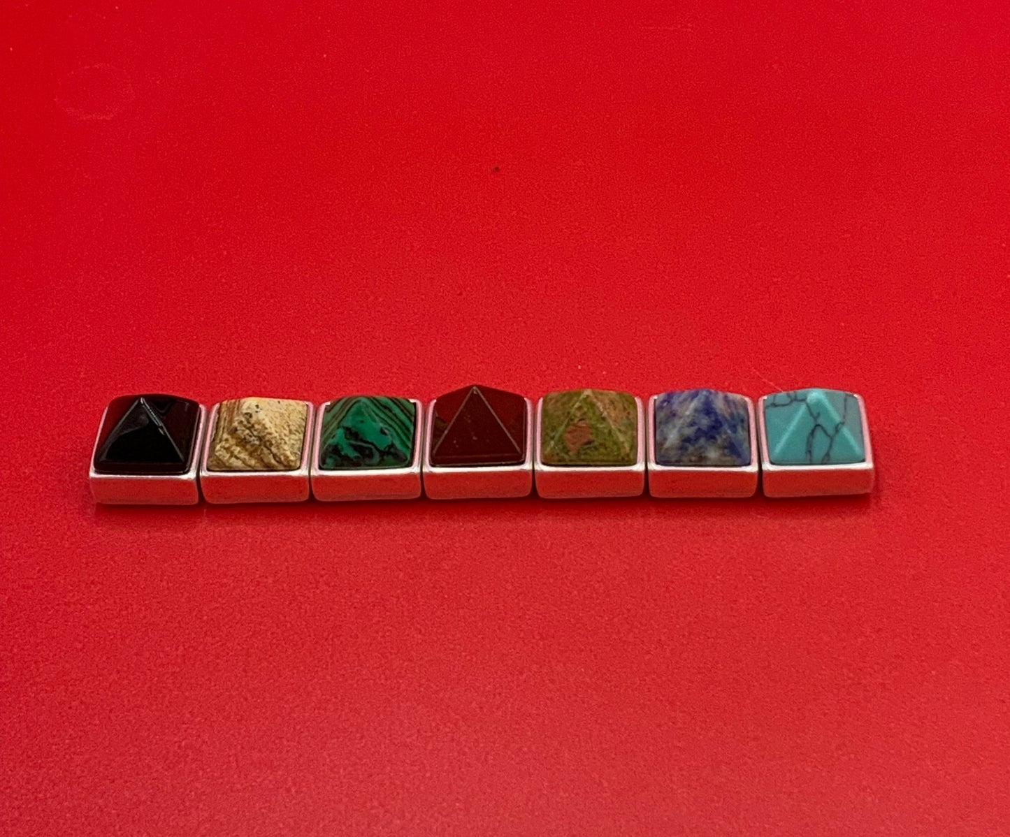 FS0623>>MADE IN EUROPE zamak square slider with natural gemstone, 10mm flat cord slider with natural stone cabochon, Qty1