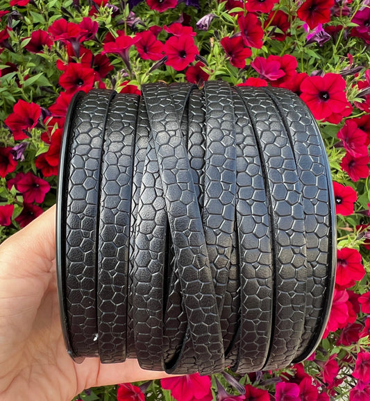MADE in SPAIN 24" flat alligator skin embossed leather cord, 10mm flat engraved leather cord, embossed 10mm leather cord (AR250/10/34)