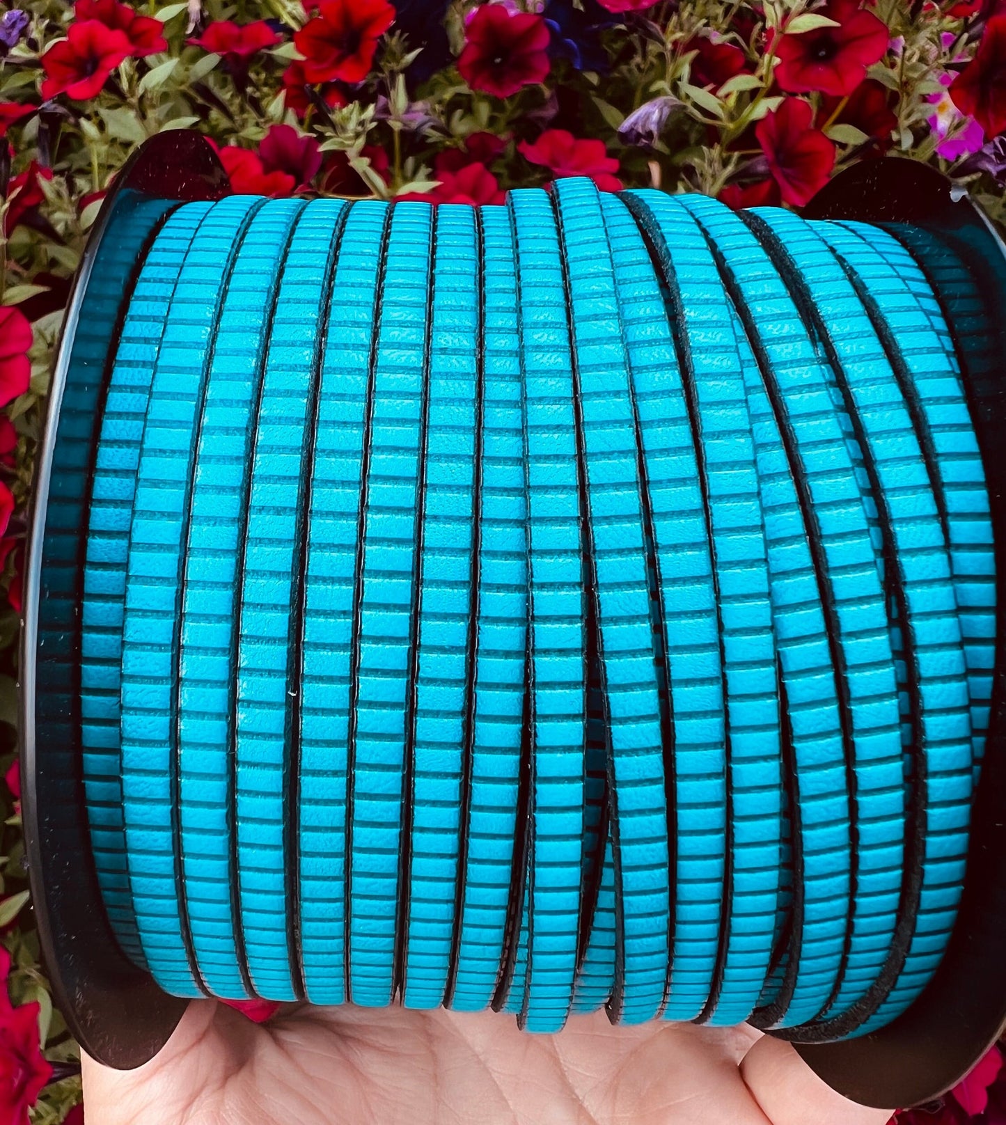 MADE in EUROPE 24'' flat 5mm engraved turquoise leather cord, 5mm flat leather cord, 5mm embossed leather cord(AR270/05/18)