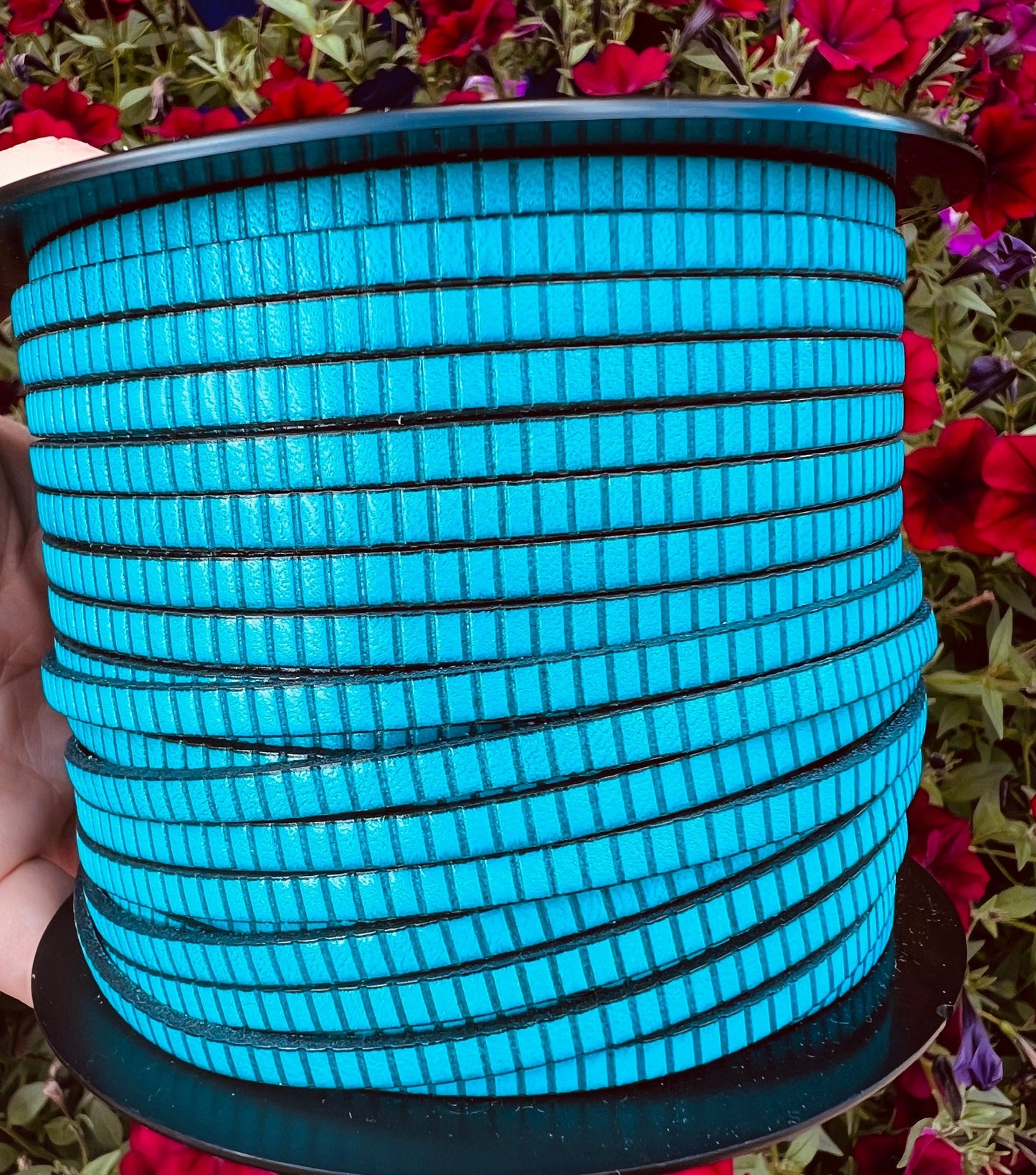 MADE in EUROPE 24'' flat 5mm engraved turquoise leather cord, 5mm flat leather cord, 5mm embossed leather cord(AR270/05/18)