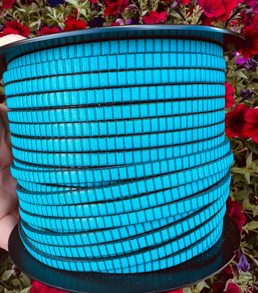 MADE in EUROPE 24'' flat 5mm engraved turquoise leather cord, 5mm flat leather cord, 5mm embossed leather cord(AR270/05/18)