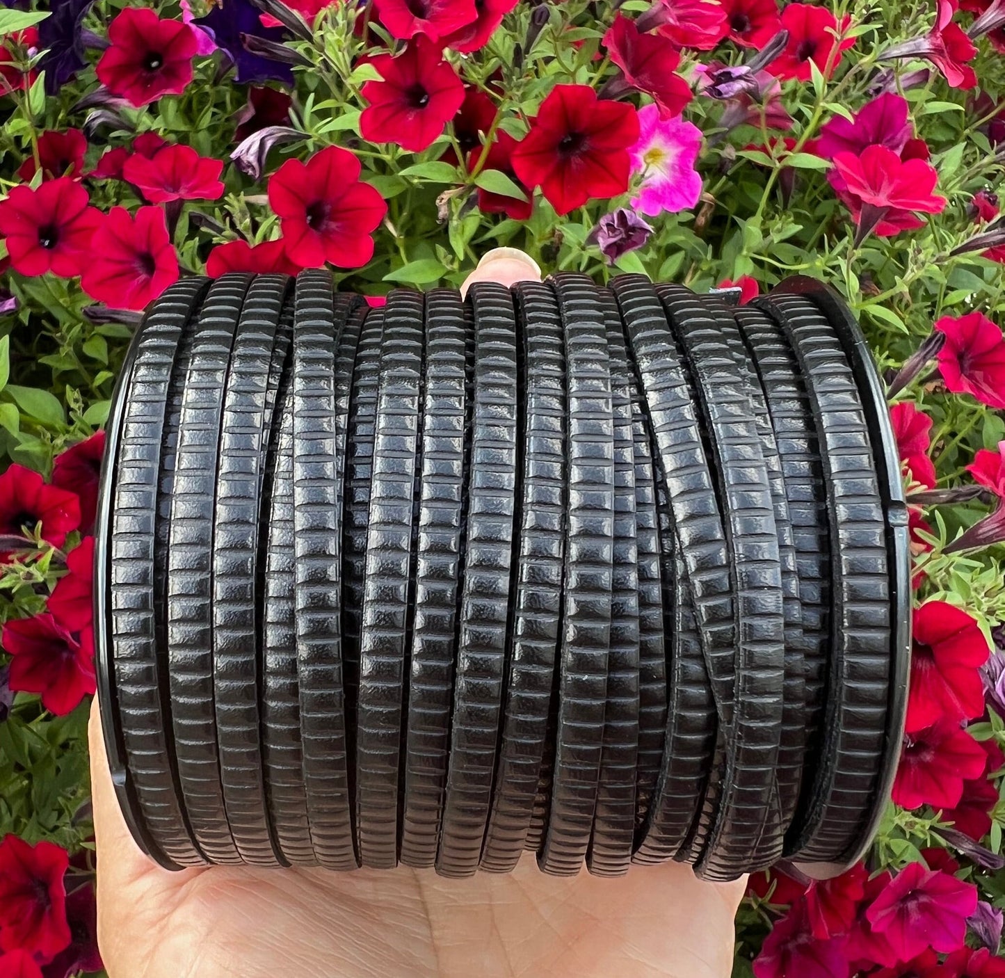 MADE in EUROPE 24'' flat 5mm engraved leather cord, 5mm flat leather cord, 5mm embossed leather cord(AR270/05/34)