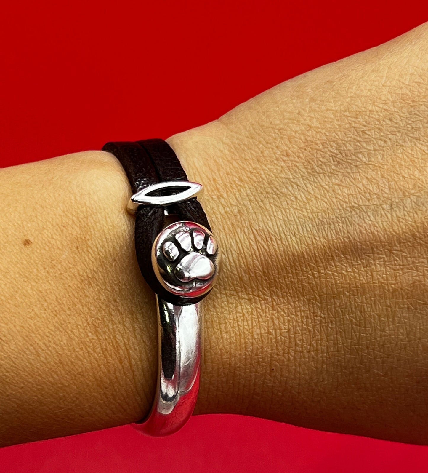 B0104>> MADE in EUROPE zamak paw print button half bracelet+ slider, silver half bracelet, zamak half cuff, Qty1