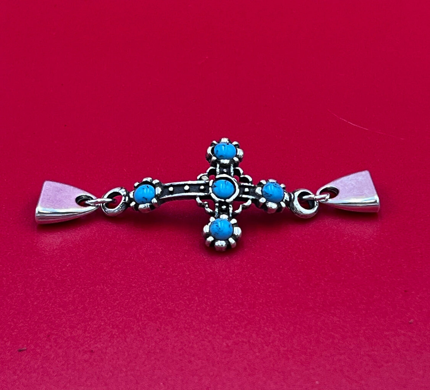 C0170>>MADE in EUROPE zamak cross connector with turquoise cabochons, bracelet cross connector, bracelet cross connector qty1