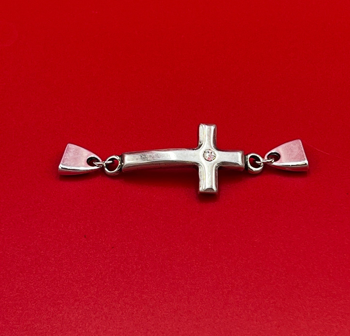 C0171>>MADE in EUROPE Zamak cross connector with Swarovski crystal and 10mm cord end caps, bracelet cross connector qty1